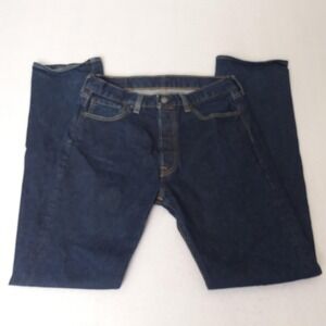 Levis 501 Jeans Mens 34x36 Blue Denim Straight Leg Button Fly Waterless Stretch